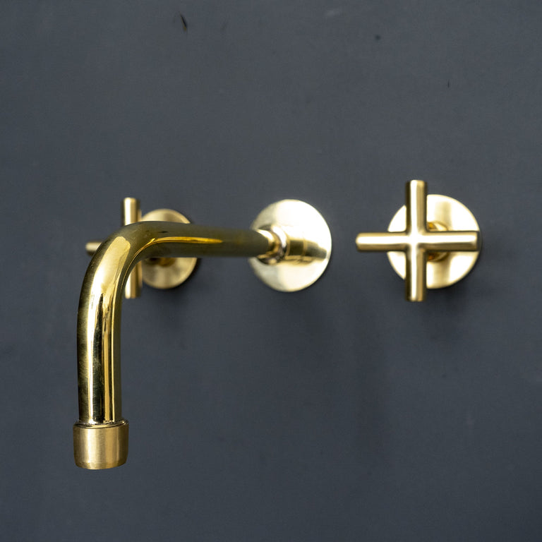  Handcrafted Brass Wall Mounted Faucet, Unlacquered Brass Faucet For Kitchen And Bathroom Handcrafted Brass Wall Mounted Faucet