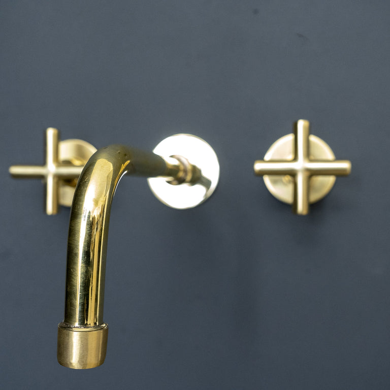 Handcrafted Brass Wall Mounted Faucet, Unlacquered Brass Faucet For Kitchen And Bathroom Handcrafted Brass Wall Mounted Faucet