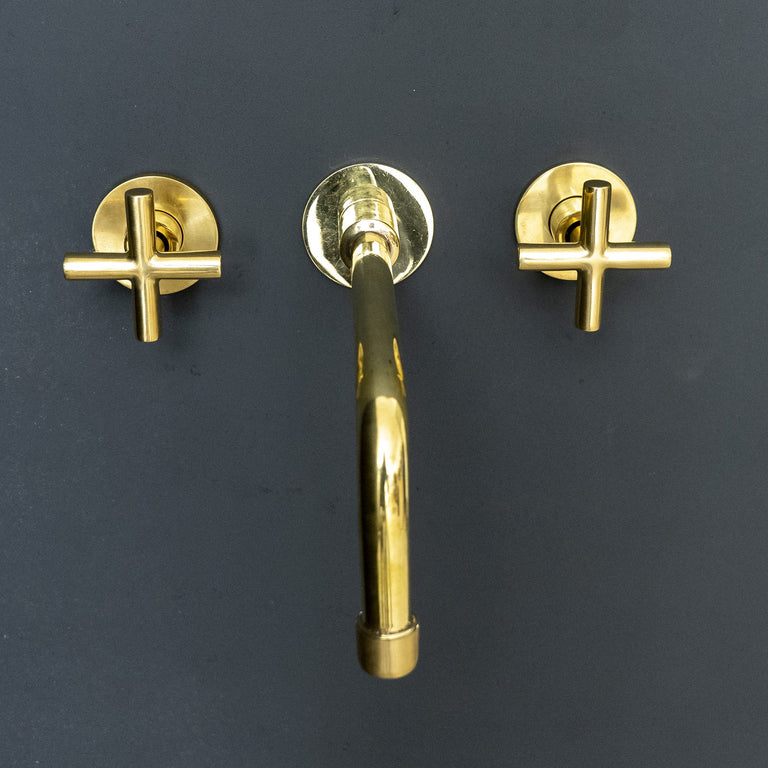  Handcrafted Brass Wall Mounted Faucet, Unlacquered Brass Faucet For Kitchen And Bathroom Handcrafted Brass Wall Mounted Faucet