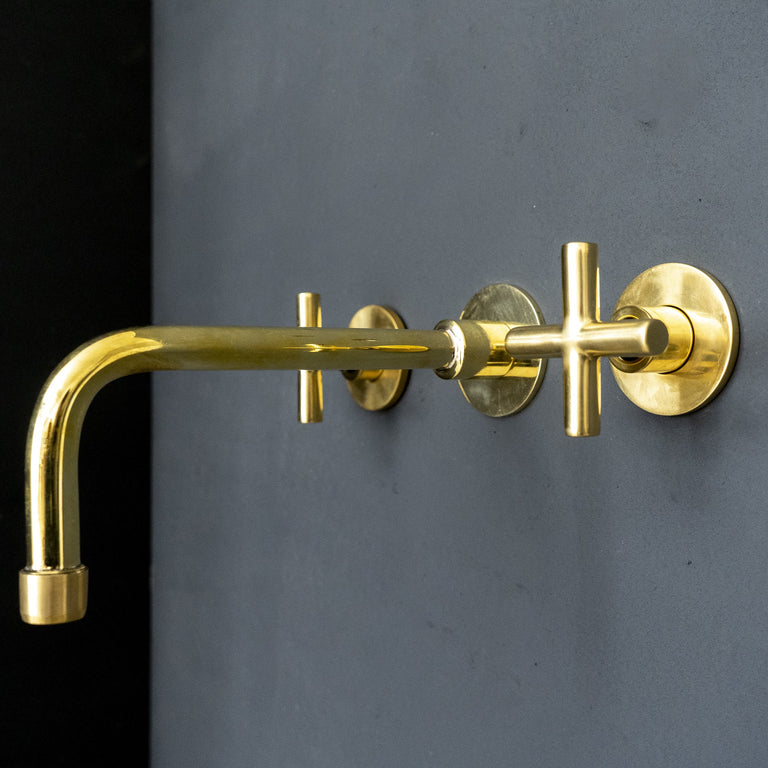  Handcrafted Brass Wall Mounted Faucet, Unlacquered Brass Faucet For Kitchen And Bathroom Handcrafted Brass Wall Mounted Faucet