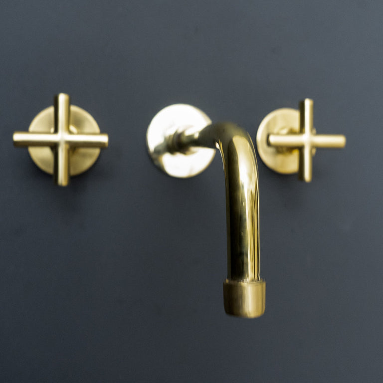  Handcrafted Brass Wall Mounted Faucet, Unlacquered Brass Faucet For Kitchen And Bathroom Handcrafted Brass Wall Mounted Faucet