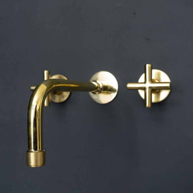  Handcrafted Brass Wall Mounted Faucet, Unlacquered Brass Faucet For Kitchen And Bathroom Handcrafted Brass Wall Mounted Faucet