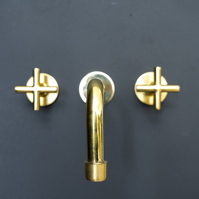  Handcrafted Brass Wall Mounted Faucet, Unlacquered Brass Faucet For Kitchen And Bathroom Handcrafted Brass Wall Mounted Faucet