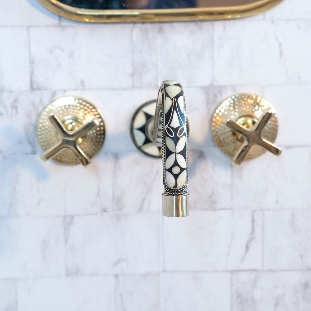 Handcrafted Cobra Wood & Brass Wall Mounted faucet, Hot and Cold wall Mount Bath Faucet Handcrafted Cobra Wood & Brass Wall Mounted faucet