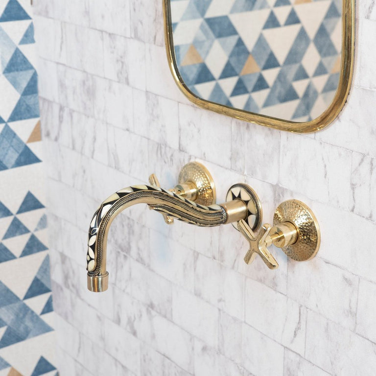 Handcrafted Cobra Wood & Brass Wall Mounted faucet, Hot and Cold wall Mount Bath Faucet Handcrafted Cobra Wood & Brass Wall Mounted faucet