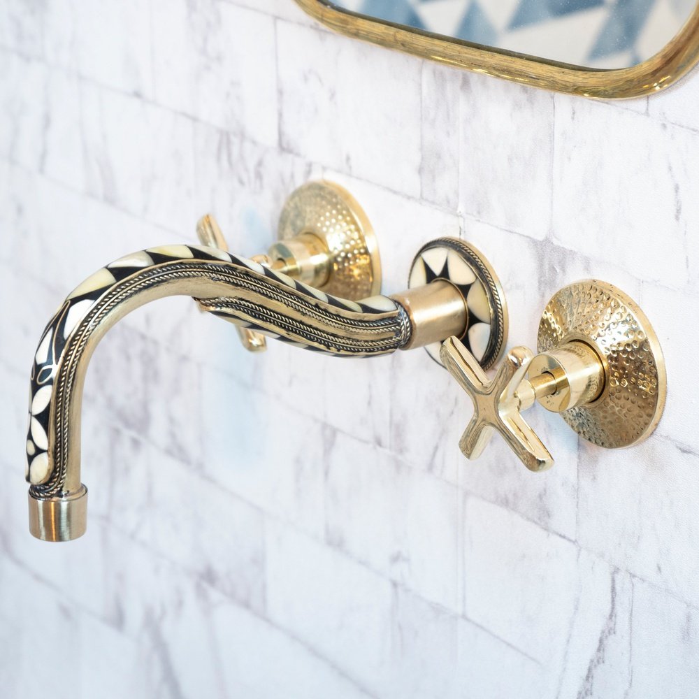 Handcrafted Cobra Wood & Brass Wall Mounted faucet, Hot and Cold wall Mount Bath Faucet Handcrafted Cobra Wood & Brass Wall Mounted faucet