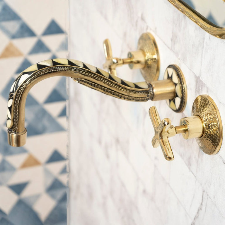 Handcrafted Cobra Wood & Brass Wall Mounted faucet, Hot and Cold wall Mount Bath Faucet Handcrafted Cobra Wood & Brass Wall Mounted faucet