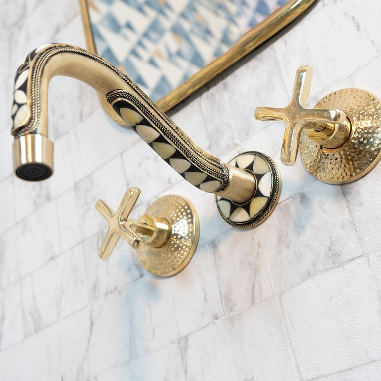 Handcrafted Cobra Wood & Brass Wall Mounted faucet, Hot and Cold wall Mount Bath Faucet Handcrafted Cobra Wood & Brass Wall Mounted faucet