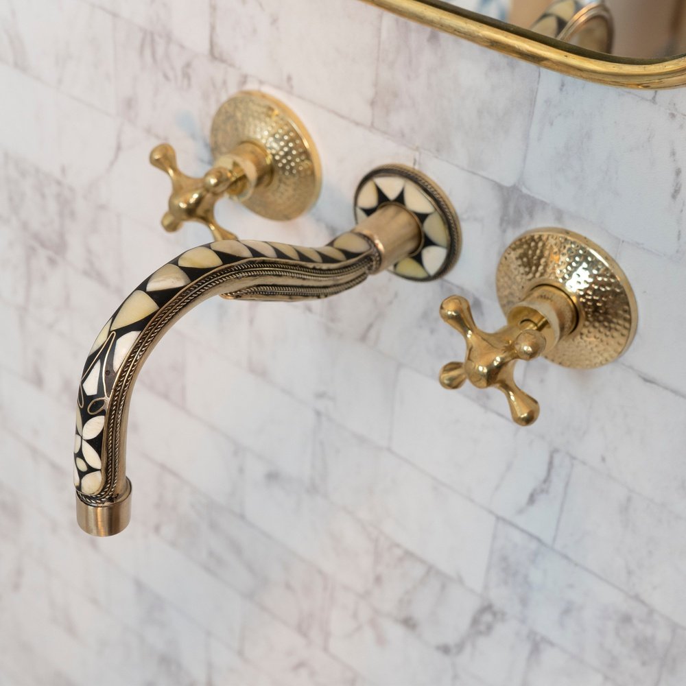 Handcrafted Cobra Wood & Brass Wall Mounted faucet, Hot and Cold wall Mount Bath Faucet Handcrafted Cobra Wood & Brass Wall Mounted faucet
