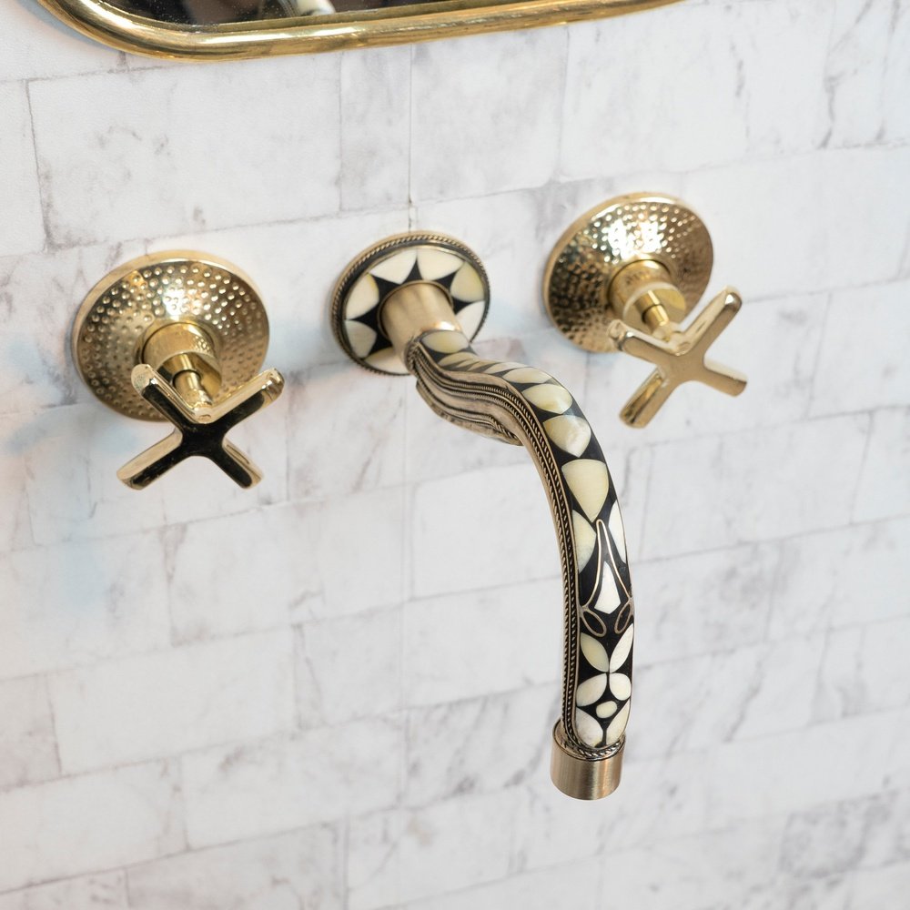 Handcrafted Cobra Wood & Brass Wall Mounted faucet, Hot and Cold wall Mount Bath Faucet Handcrafted Cobra Wood & Brass Wall Mounted faucet