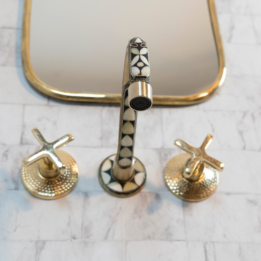Handcrafted Cobra Wood & Brass Wall Mounted faucet, Hot and Cold wall Mount Bath Faucet Handcrafted Cobra Wood & Brass Wall Mounted faucet