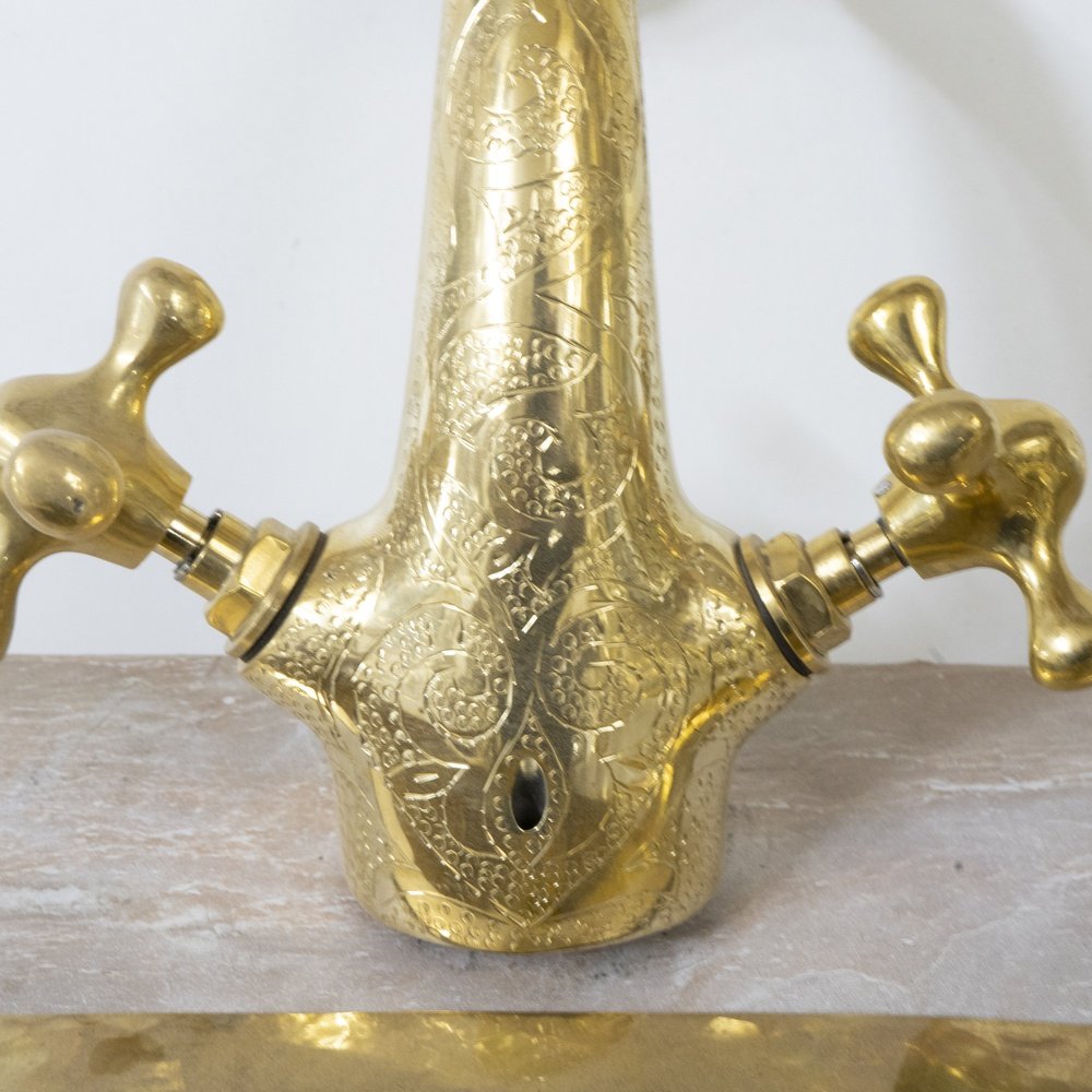 Engraved Brass Sink Vanity Faucet, Bathroom Hot and Cold Brass Faucet AquaLuxe Vanity Faucet