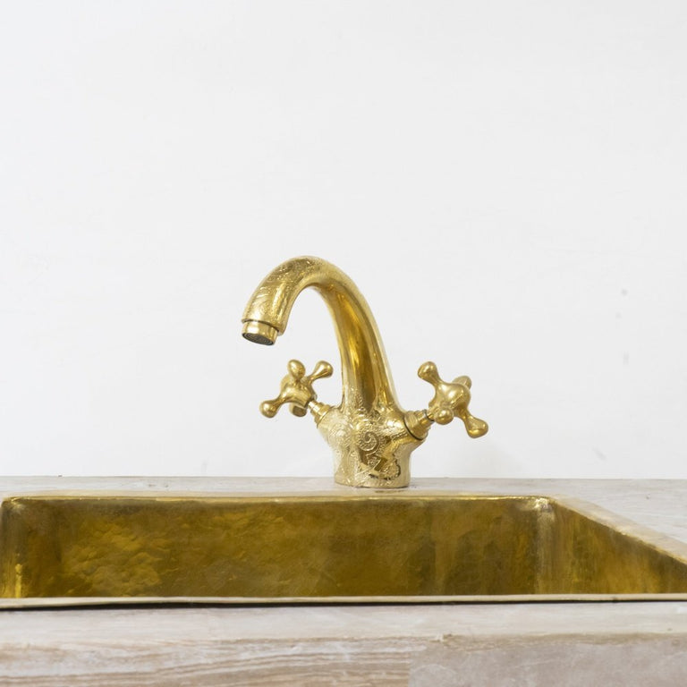 Engraved Brass Sink Vanity Faucet, Bathroom Hot and Cold Brass Faucet AquaLuxe Vanity Faucet