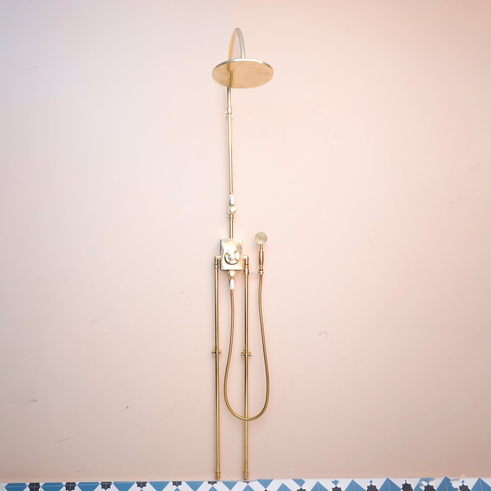 The Thermostatic Surface Mounted Shower, Handcrafted shower head with handheld Handcrafted Thermostatic Shower