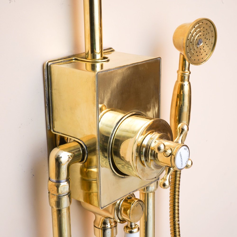 The Thermostatic Surface Mounted Shower, Handcrafted shower head with handheld Handcrafted Thermostatic Shower