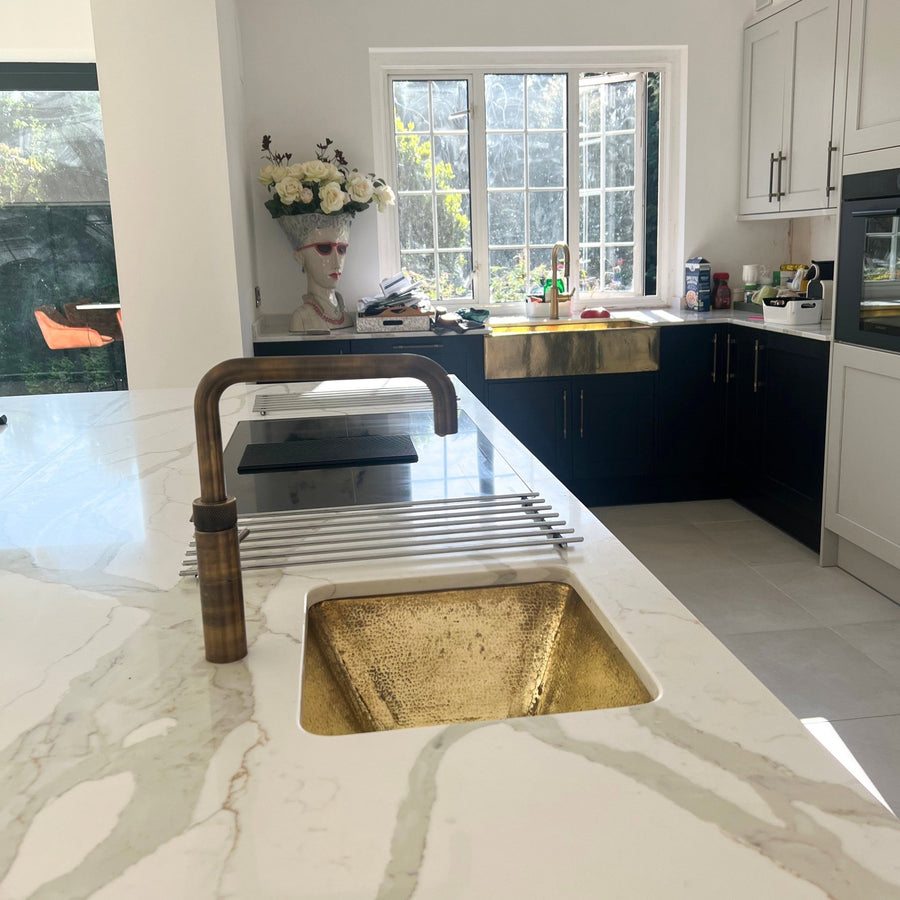 Handcrafted Unlacquered Brass Kitchen Sink, Hammered Kitchen Sink in Living Brass Finish, Bar Sink Handcrafted Unlacquered Brass Kitchen Sink