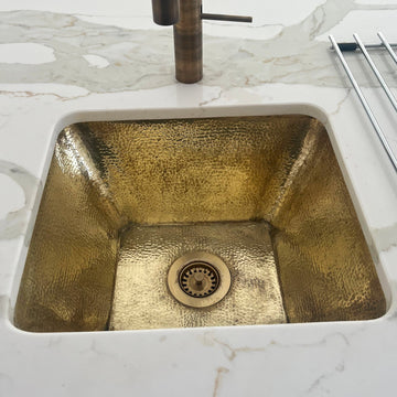 Handcrafted Unlacquered Brass Kitchen Sink, Hammered Kitchen Sink in Living Brass Finish, Bar Sink Handcrafted Unlacquered Brass Kitchen Sink