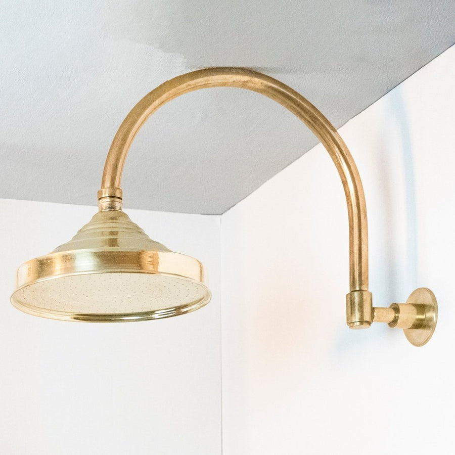 Handcrafted unlacquered brass shower system - Brassna