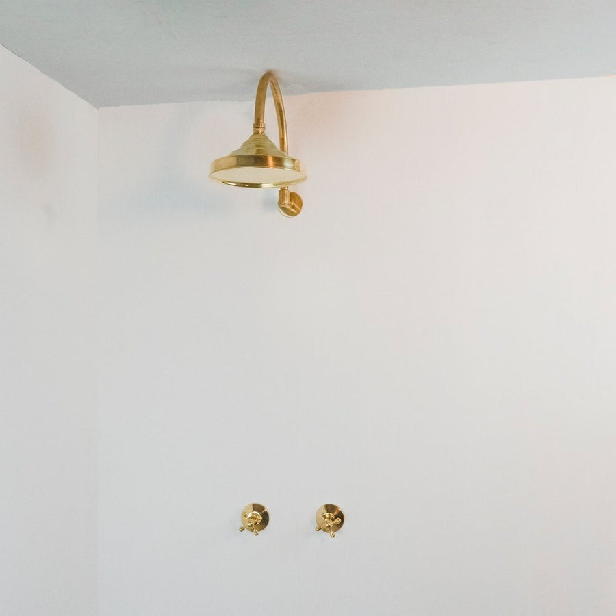 Handcrafted unlacquered brass shower system - Brassna