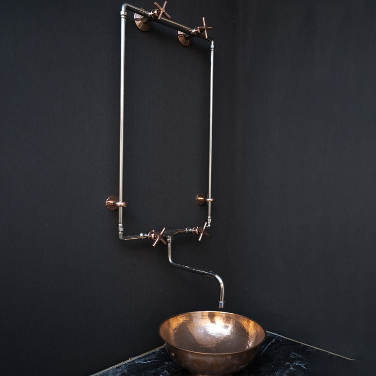 Handcrafted Wall Mounted Sink Faucet with Exposed Supply, Solid Brass Exposed Plumbing Wall Mount Sink Faucet LuxeCraft wall Faucet