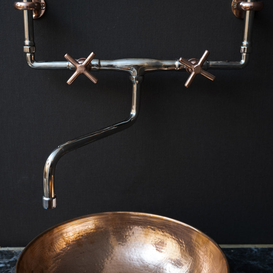 Handcrafted Wall Mounted Sink Faucet with Exposed Supply - Brassna