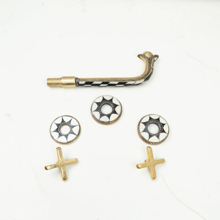 Handcrafted Gooseneck Wood & Brass Wall Mounted faucet, Hot and Cold Bathroom Faucet Wood & Brass Wall Faucet