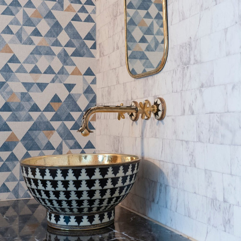 Handcrafted Gooseneck Wood & Brass Wall Mounted faucet, Hot and Cold Bathroom Faucet Wood & Brass Wall Faucet