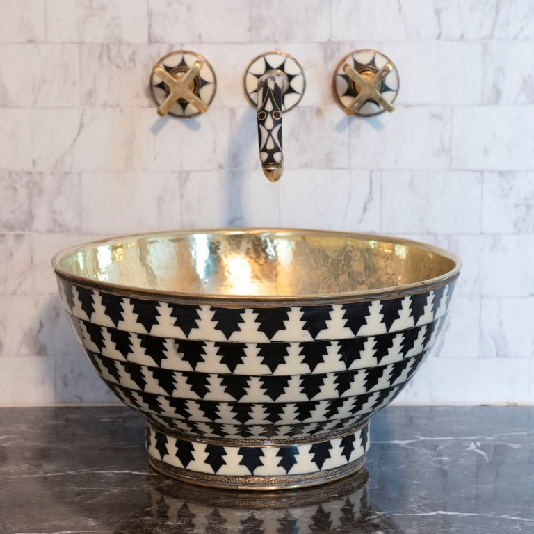 Handcrafted Gooseneck Wood & Brass Wall Mounted faucet, Hot and Cold Bathroom Faucet Wood & Brass Wall Faucet