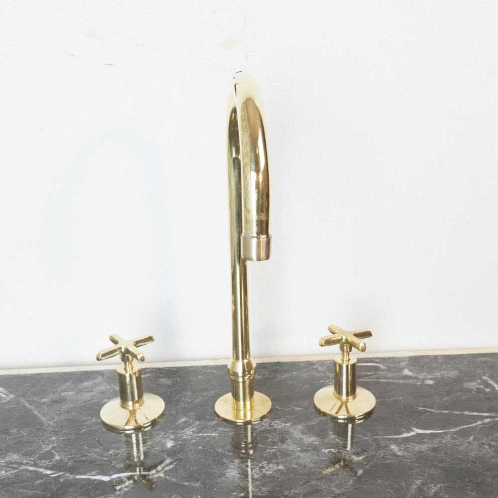 Handmade Widespread Unlacquered Brass Kitchen Faucet - Brassna