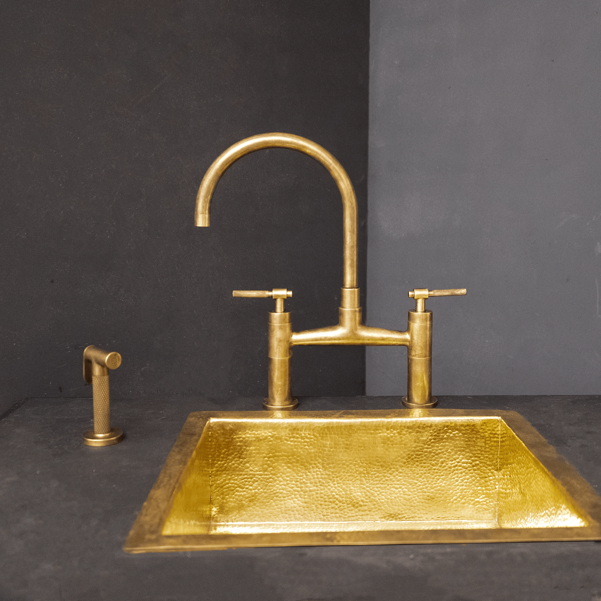 Bridge Kitchen Faucet with Simple Cross Handles, Brass Faucet with customizable spout reach and length Mykonos Bridge Faucet