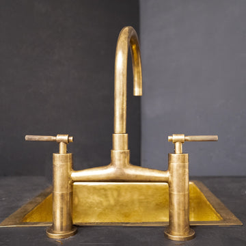 Bridge Kitchen Faucet with Simple Cross Handles, Brass Faucet with customizable spout reach and length Mykonos Bridge Faucet