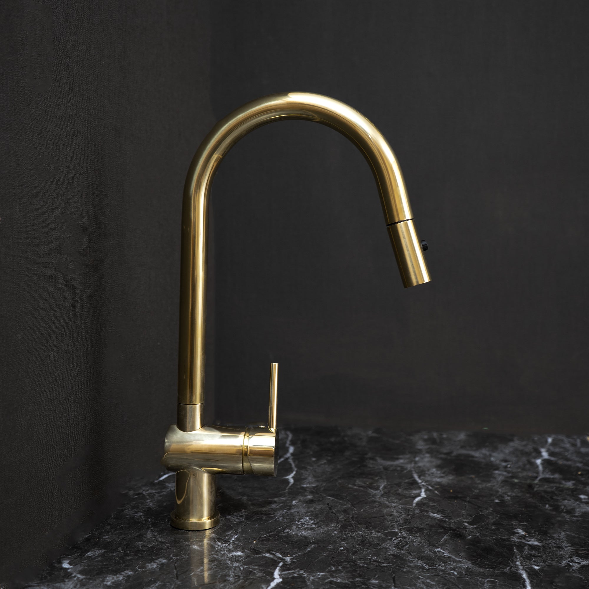 Unlacquered Brass Single Handle Pull Down Kitchen Faucet Front View