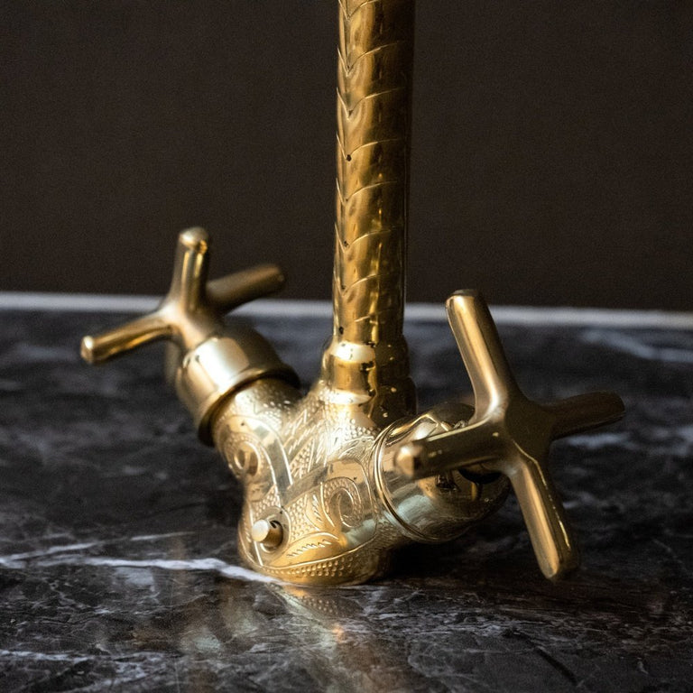 Single Hole Unlacquered Brass Gooseneck Faucet, Handracfted Engraving Bathroom Faucet, Kitchen Faucet Single Hole Gooseneck Faucet