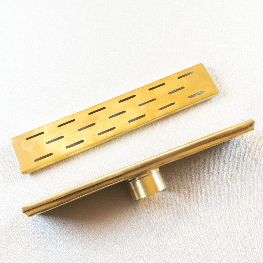  Solid Brass Linear Floor Drain, Unlacquered Rectangular Shower Drain