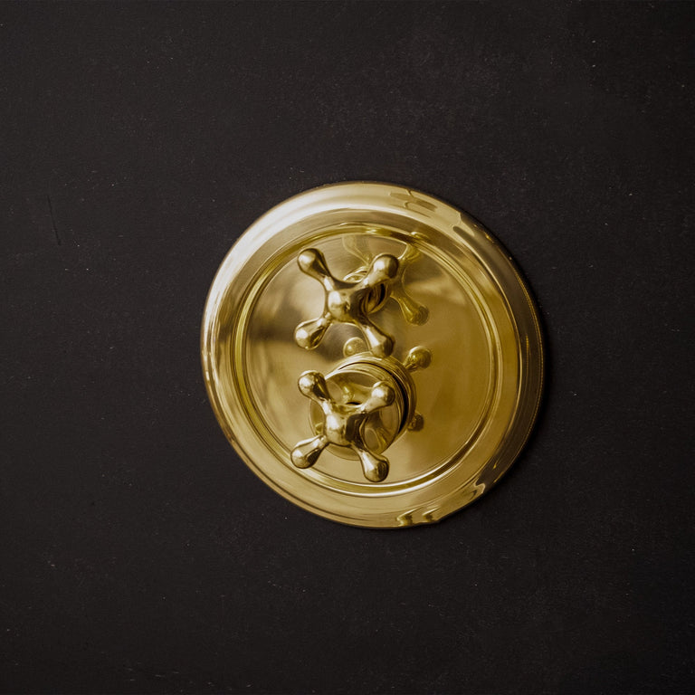 Antique Brass Concealed Shower Head With Arm And Hand Shower Luxury Thermostatic Shower Set