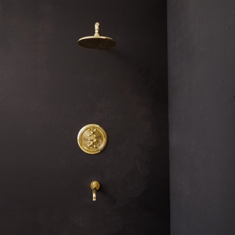 Antique Brass Concealed Shower Head With Arm And Hand Shower Luxury Thermostatic Shower Set