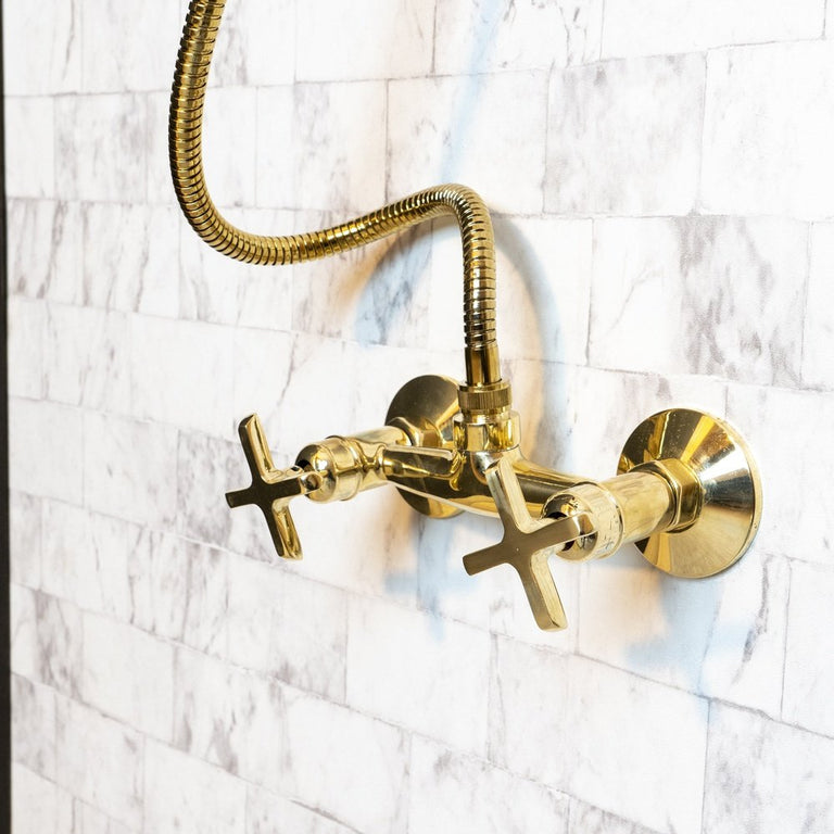 Solid Brass Shower System With Handheld Shower, Unlacquered Brass Bathroom Shower Solid Brass Shower System With Handheld Shower