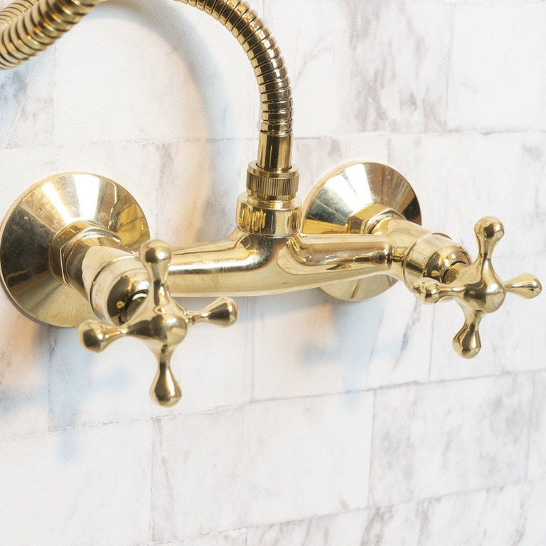 Solid Brass Shower System With Handheld Shower, Unlacquered Brass Bathroom Shower Solid Brass Shower System With Handheld Shower