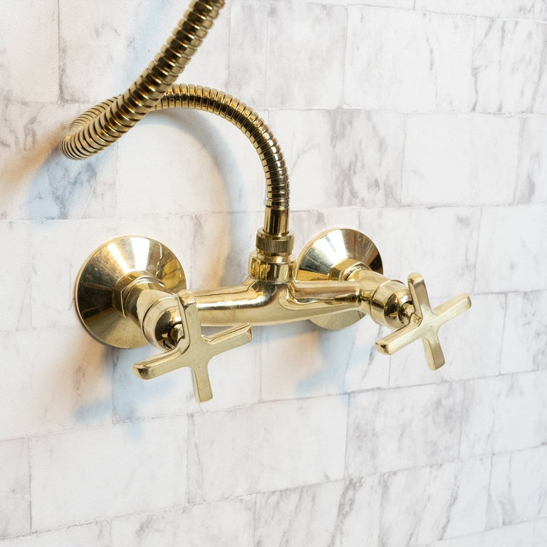 Solid Brass Shower System With Handheld Shower, Unlacquered Brass Bathroom Shower Solid Brass Shower System With Handheld Shower
