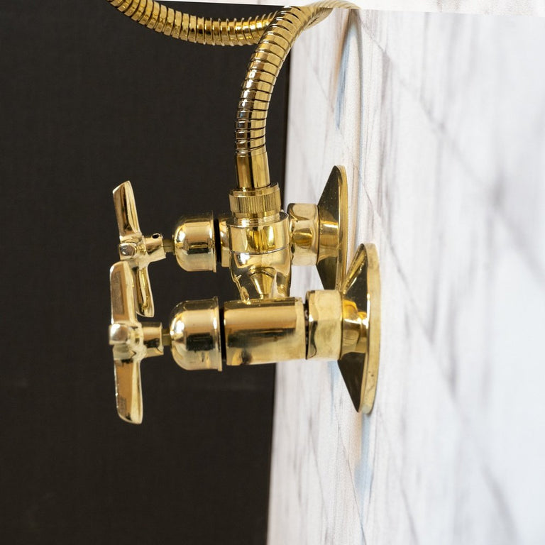 Solid Brass Shower System With Handheld Shower, Unlacquered Brass Bathroom Shower Solid Brass Shower System With Handheld Shower
