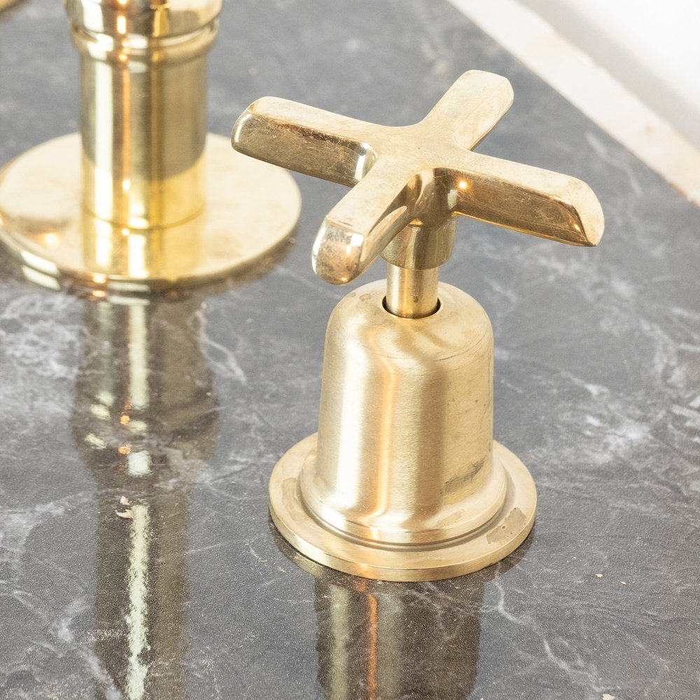 The Bell Widespread Unlacquered Brass Kitchen Faucet, Deck Mounted 3 holes Countertop Faucet The Bell Widespread Unlacquered Brass Kitchen Faucet