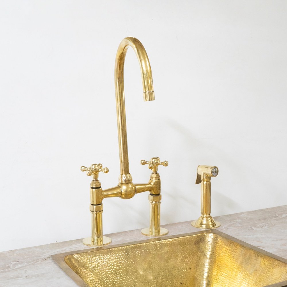 The Brass Bridge Kitchen Faucet With Sprayer - Brassna