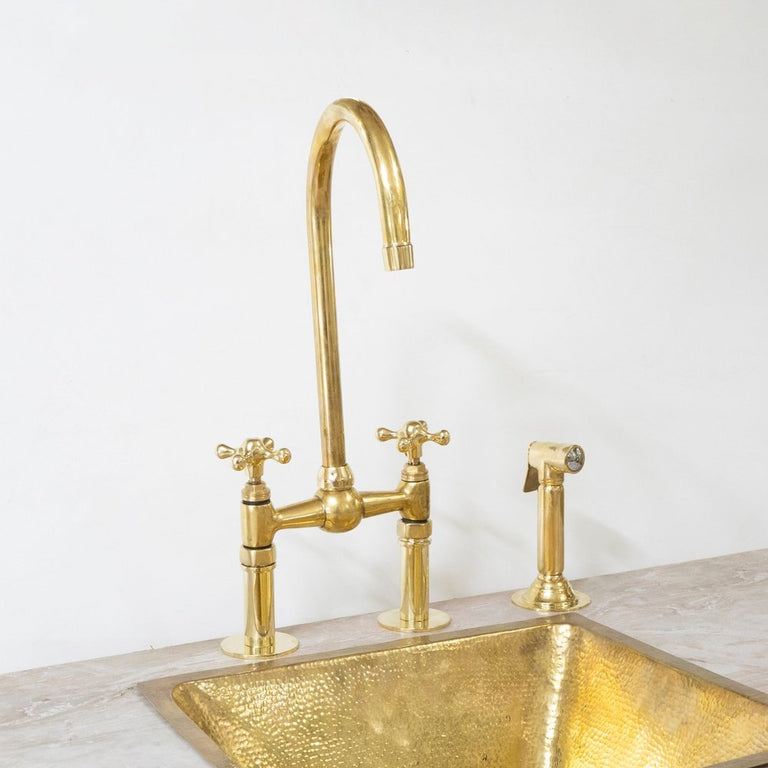 The Brass Bridge Kitchen Faucet With Sprayer - Brassna