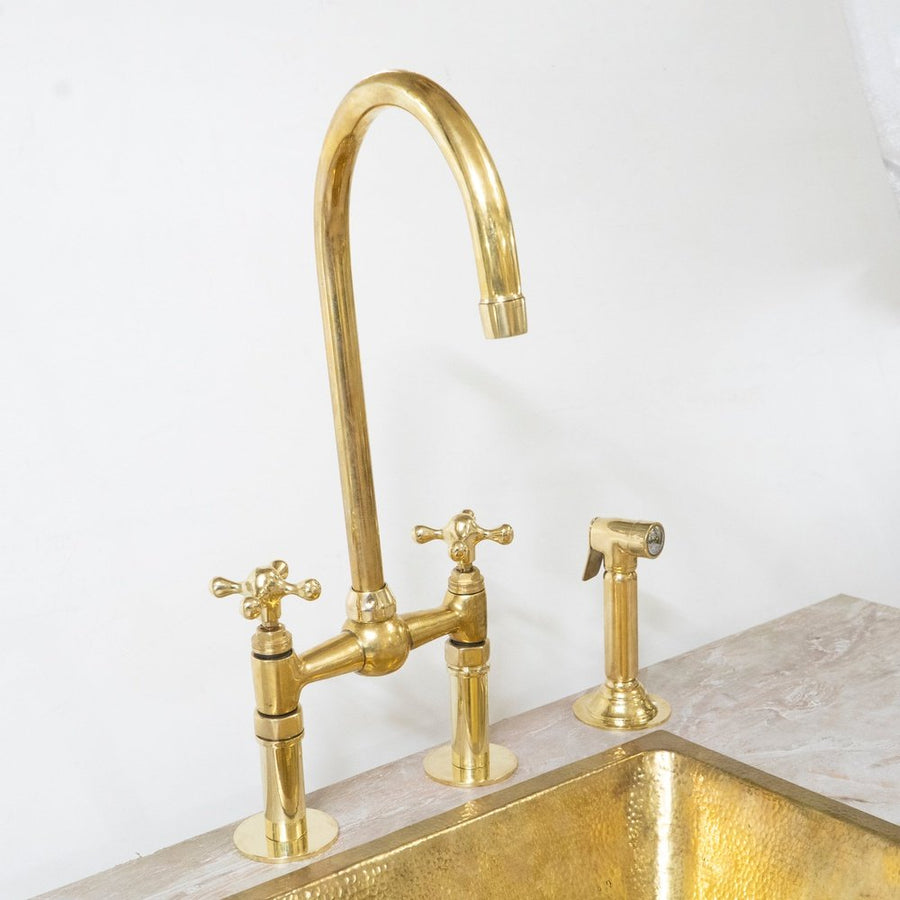 The Brass Bridge Kitchen Faucet With Sprayer - Brassna