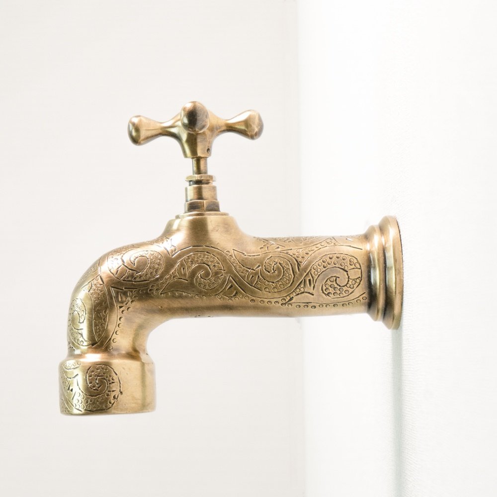 Unlacquered Wall Mount Brass Faucet, Moroccan Wall Faucet For Powder Room The Mghribi Wall Mount Faucet