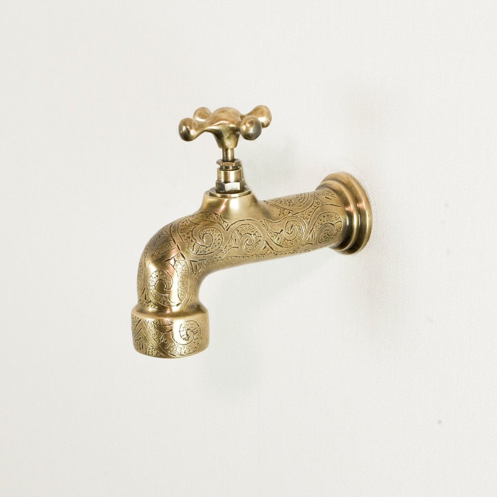 Unlacquered Wall Mount Brass Faucet, Moroccan Wall Faucet For Powder Room The Mghribi Wall Mount Faucet