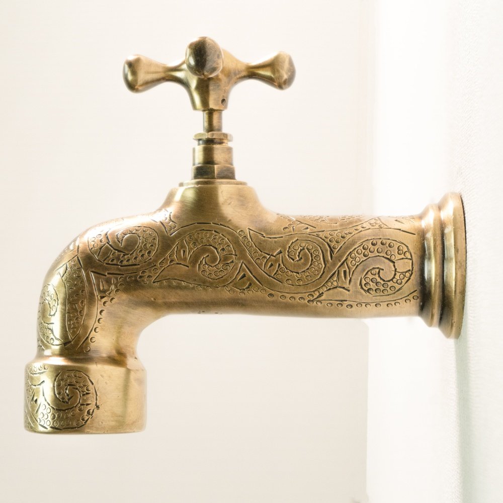Unlacquered Wall Mount Brass Faucet, Moroccan Wall Faucet For Powder Room The Mghribi Wall Mount Faucet