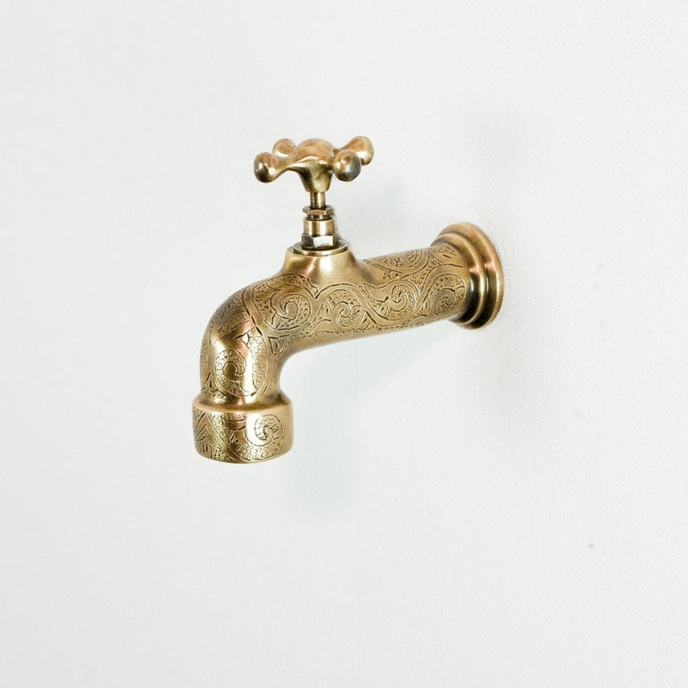 Unlacquered Wall Mount Brass Faucet, Moroccan Wall Faucet For Powder Room The Mghribi Wall Mount Faucet