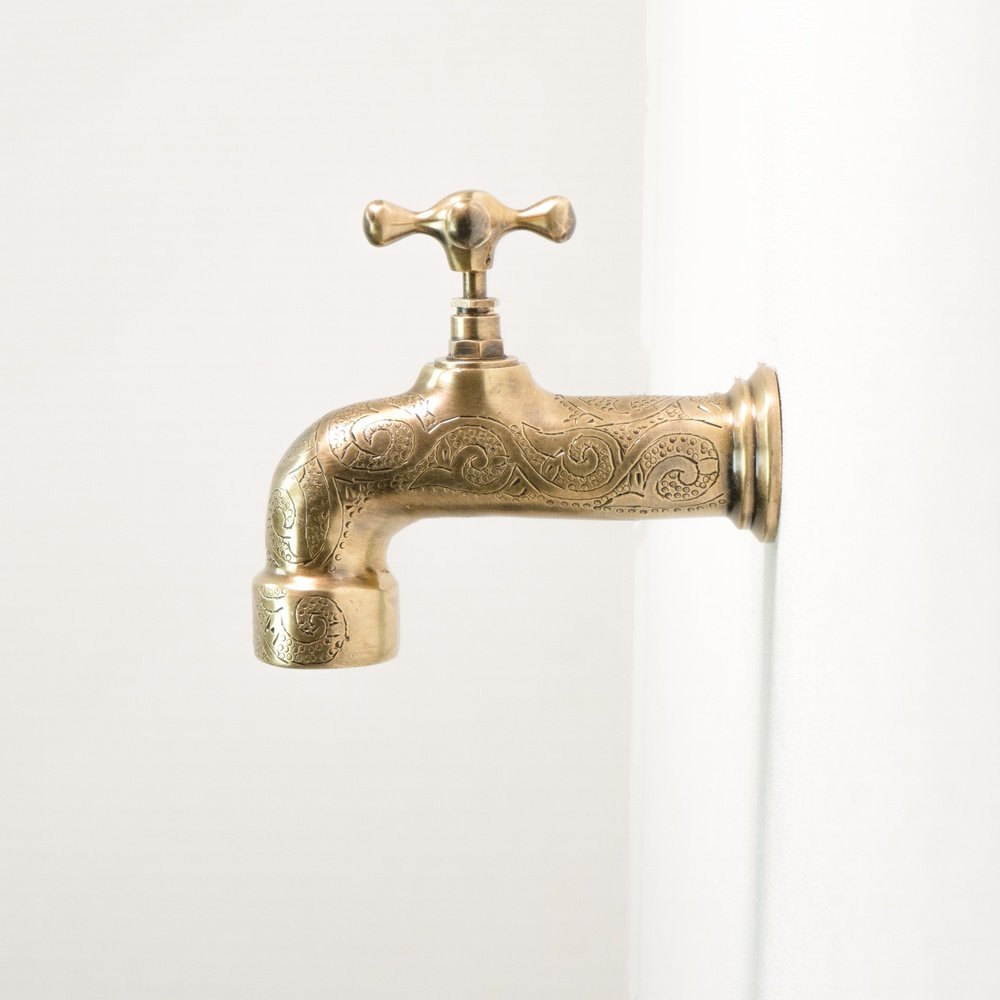 Unlacquered Wall Mount Brass Faucet, Moroccan Wall Faucet For Powder Room The Mghribi Wall Mount Faucet
