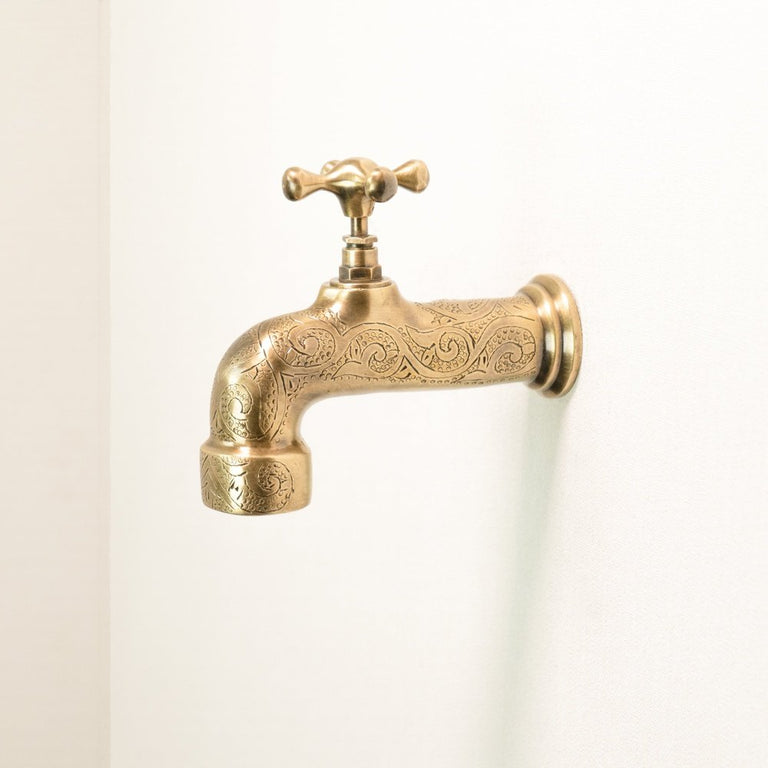 Unlacquered Wall Mount Brass Faucet, Moroccan Wall Faucet For Powder Room The Mghribi Wall Mount Faucet